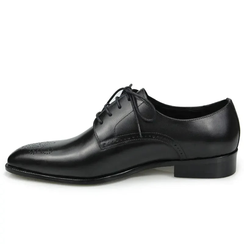 Men Shoes Brogues for Wedding Classic Black Office Genuine Leather Lace Up Dress Pointed