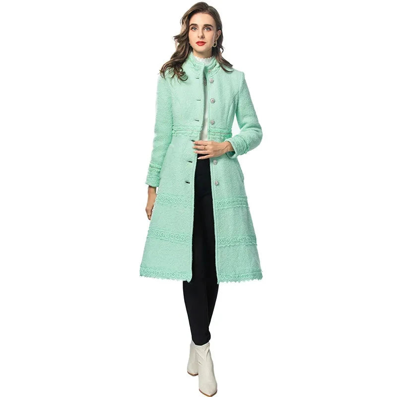 Autumn Winter Sweet Style Coat Women's long sleeve Stand Collar Single-Breasted Basic Long Overcoat