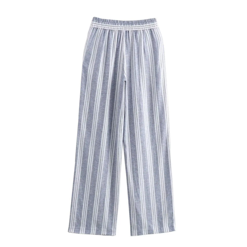 Women's Linen Blend Striped Casual Pants Woman High Waist Cargo Clothes