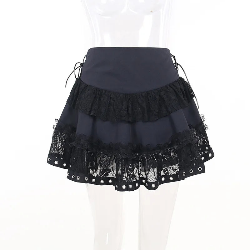 Kawaii Black Gothic Skater Mini Skirts Zipper Front Women's Punk Skirt