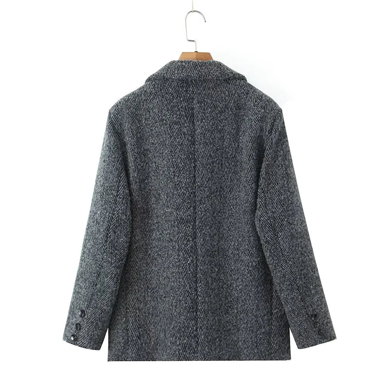 Women Casual Blazer Coat Autumn Winter Warm Woolen Outerwear