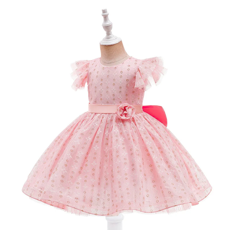 Children's Dress Spring Bowknot Flower Lovely Birthday Party Girl Princess Dress Wedding Flower Girl Dress