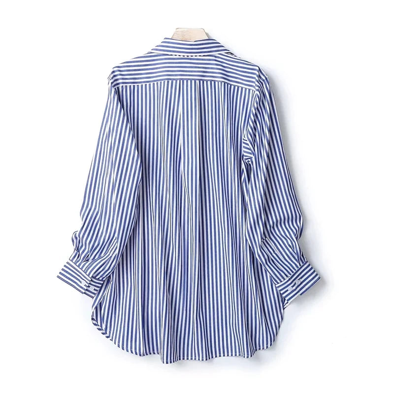 England Lady High Street Blouse Striped  Loose Shirt Pure Cotton Casual Blouse Women