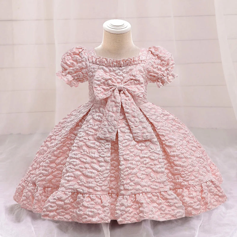 Retro Baby Girl Birthday Party Dress Christmas Floral Big Bow Wedding Gown Kids Formal