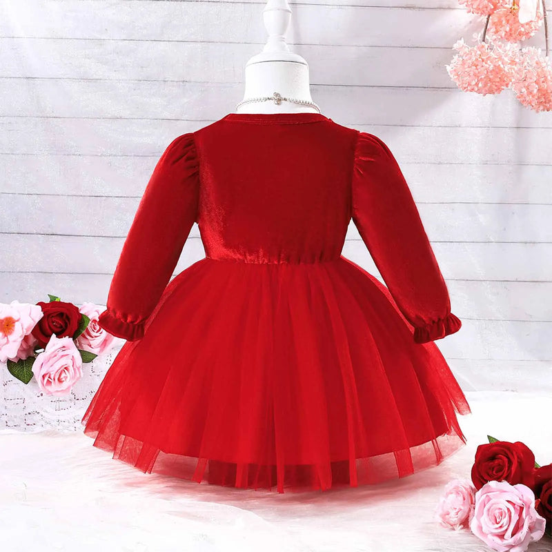 Kids Baby Girls Christmas Party Dress Flower Ruffled Mesh Dresses