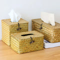 Straw Tissue Box Handmade Woven Napkin Holder Box Roll Paper Tray Car Living Room Storage Box Home Decor