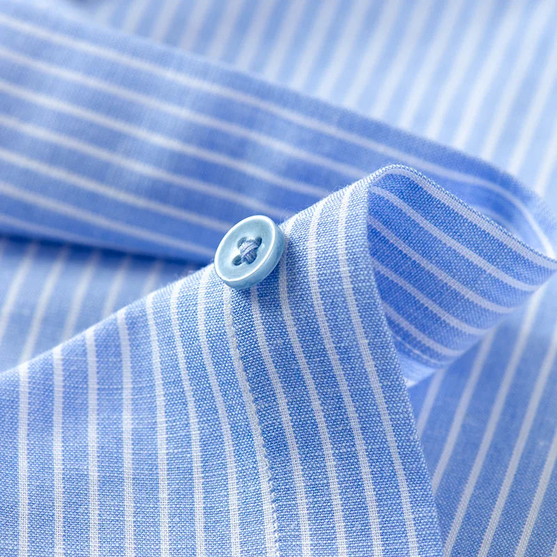 Mandarin Collar Men's Striped Shirts For Business Social Regular Fit Man Dress Shirt without Chest Pocket