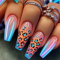 Glitter False Nails Gradient Blue Sea Flowing Sand Fake Nails for Women Wearable Detachable Ins Press on Nails