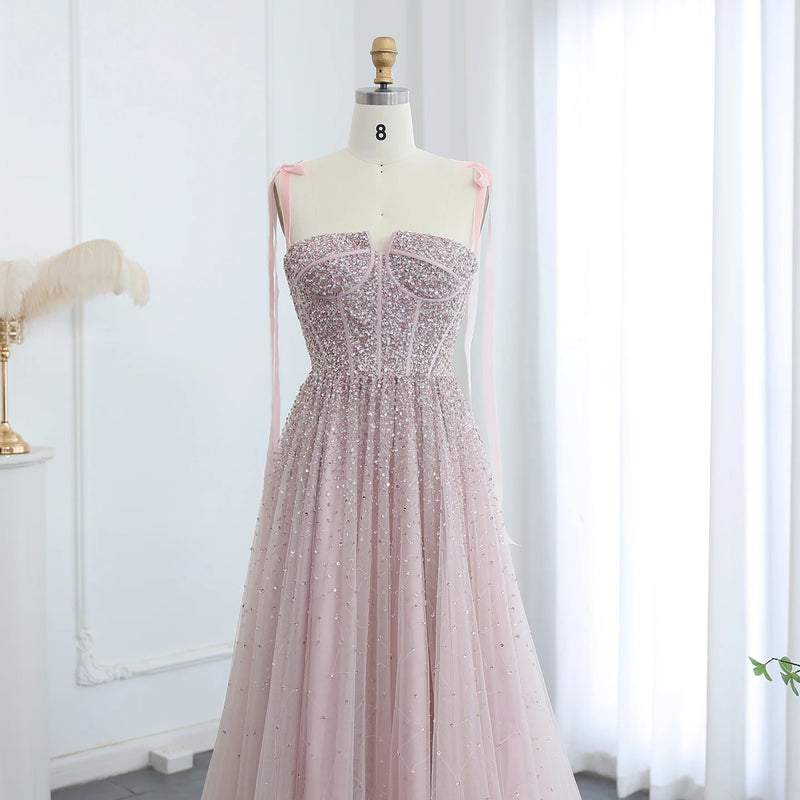 Said Luxury Beaded Blush Pink Evening Dresses with Straps Women Wedding Party Gown