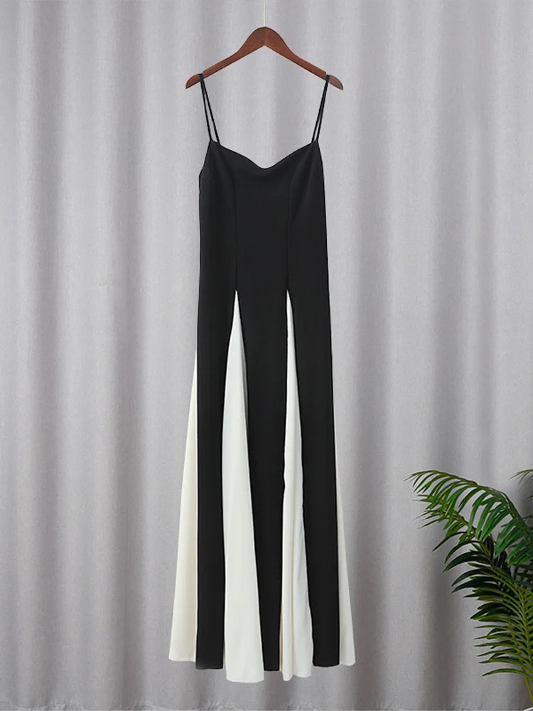 Elegant Contrasting Women Sling Dress Backless Sleeveless  Maxi Dresses Female