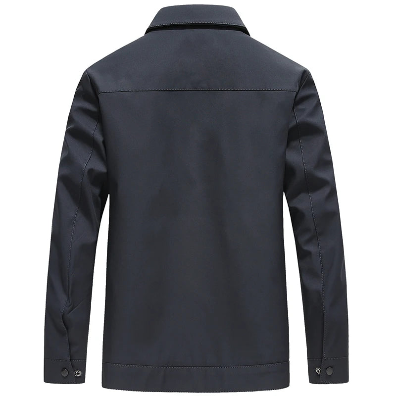 Spring and Autumn Men Middle-aged and Elderly with The Same Zippered Solid Lapel Jacket Business Casual Jacket