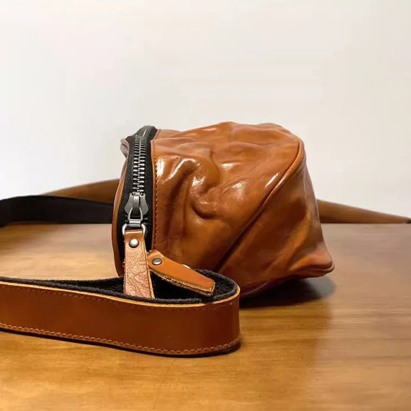 Crossbody bag leather saddle bag for men backpack casual vegetable tanned leather