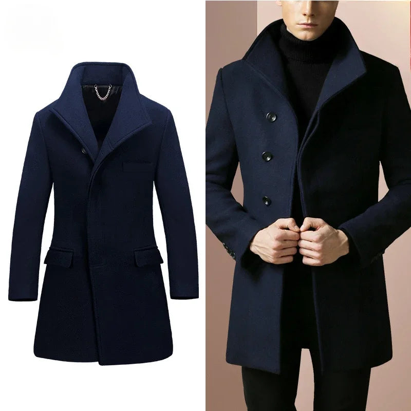 Men Overcoats Casual Woolen Coats Winter Man Cashmere Thicker Warm Trench Coats