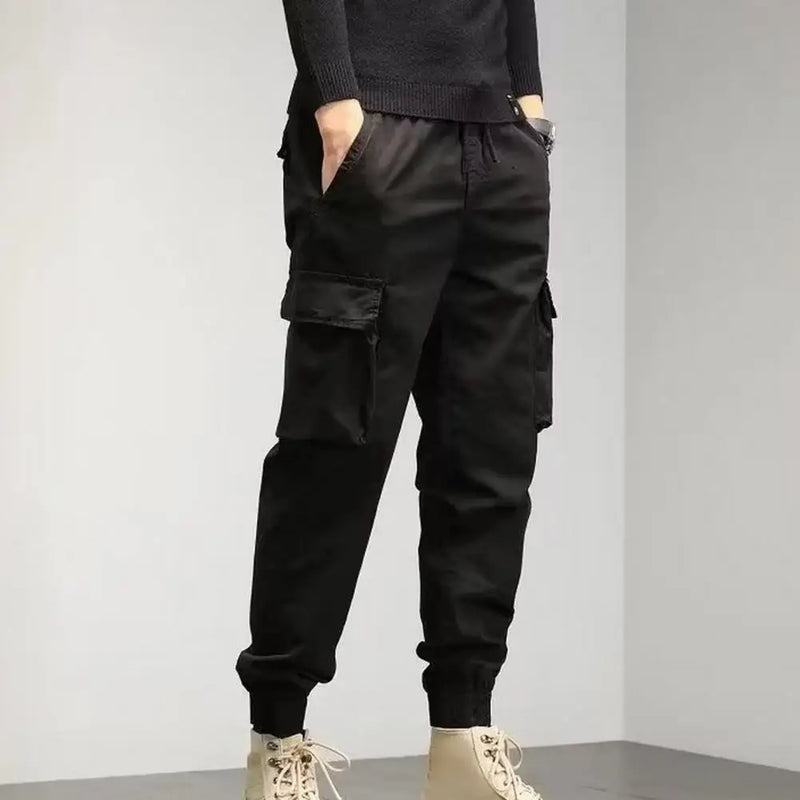 Cargo Pants with Pockets Elastic Waist Solid Spring Autumn for Men