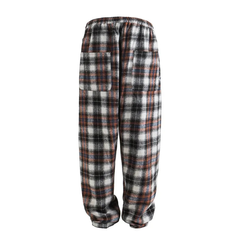 Woolen Twill Checkered Men Pants Autumn Winter Trousers Casual