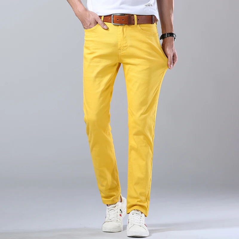 Autumn Men's Bright Stretch Fit Jeans Trendy Denim Straight leg Trousers