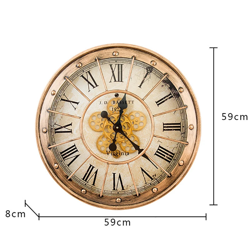 American Vintage Gear Wall Clock Metal Luxury Large Clock Silent Watch Clocks Wall