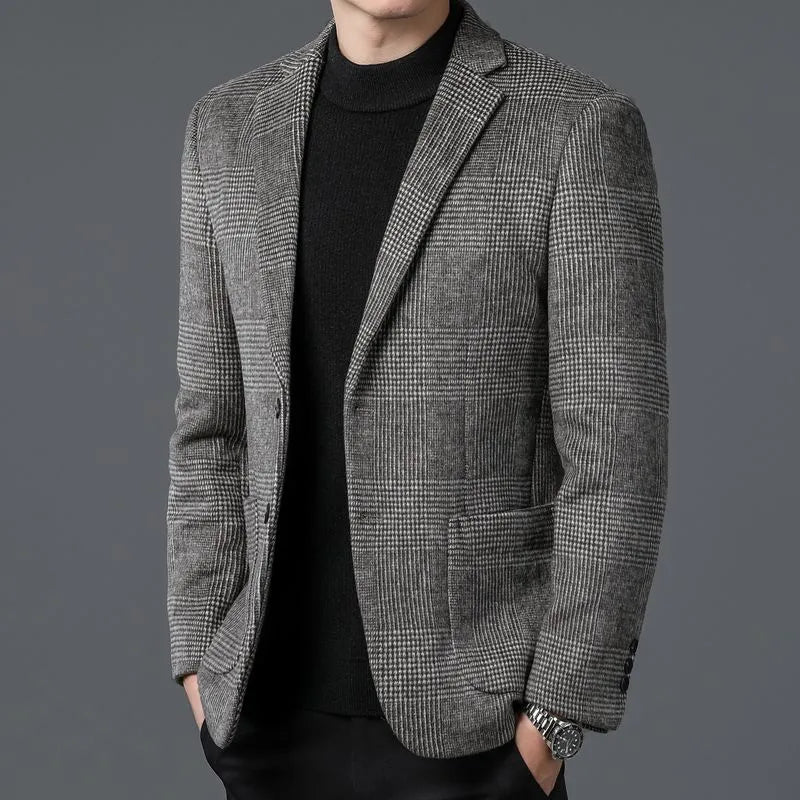 Wool Warm Men for Blazer Autumn Winter Men Smart Casual Classic Single Breasted Blazer