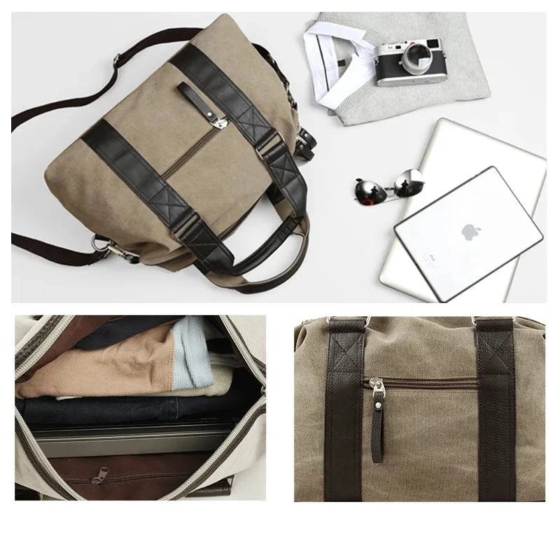 Retro canvas handbag for men's travel shoulder bag luggage bag casual crossbody bag