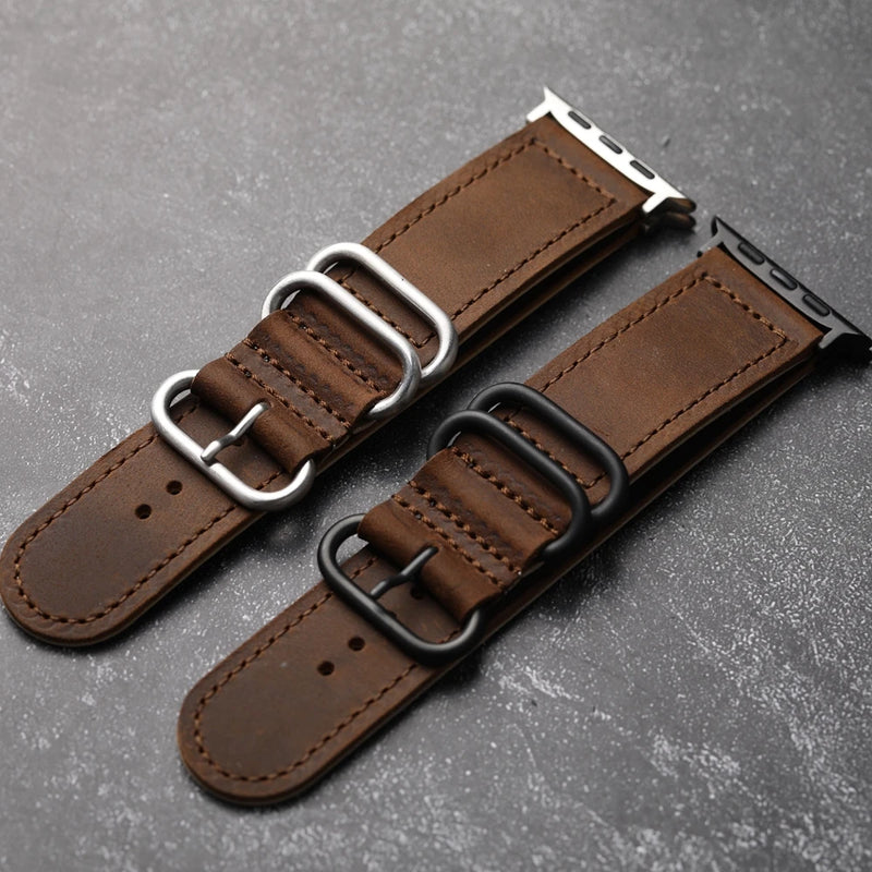 Handmade Retro Watchband For Apple Watch Leather Strap Men