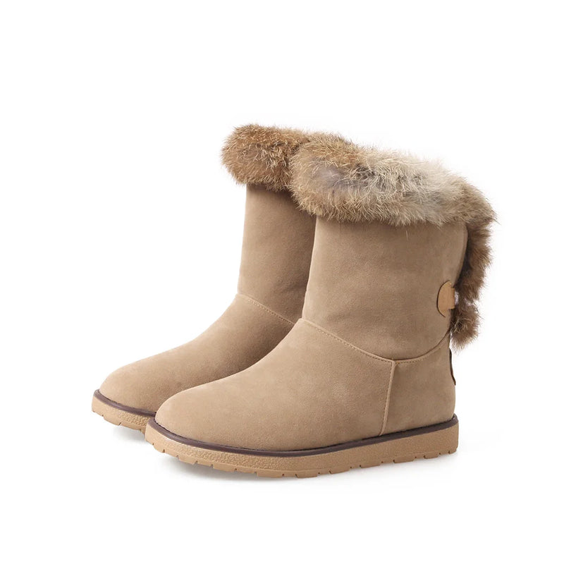 Winter Women Snow Furry Boots Thick Fur Lady Shoes Low Heels