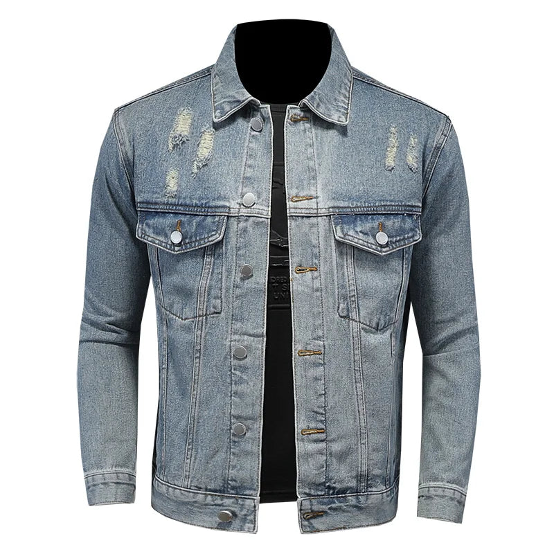 Handsome Trend Everything with Boutique Simple Ripped Men's Denim Coat Men Four Seasons