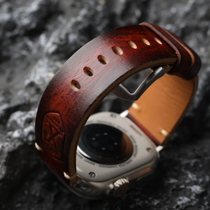 Handmade Genuine Leather Strap For iwatch Apple Watch Head Layer Thickened Bracelet 49MM 45MM 44MM Ultra2