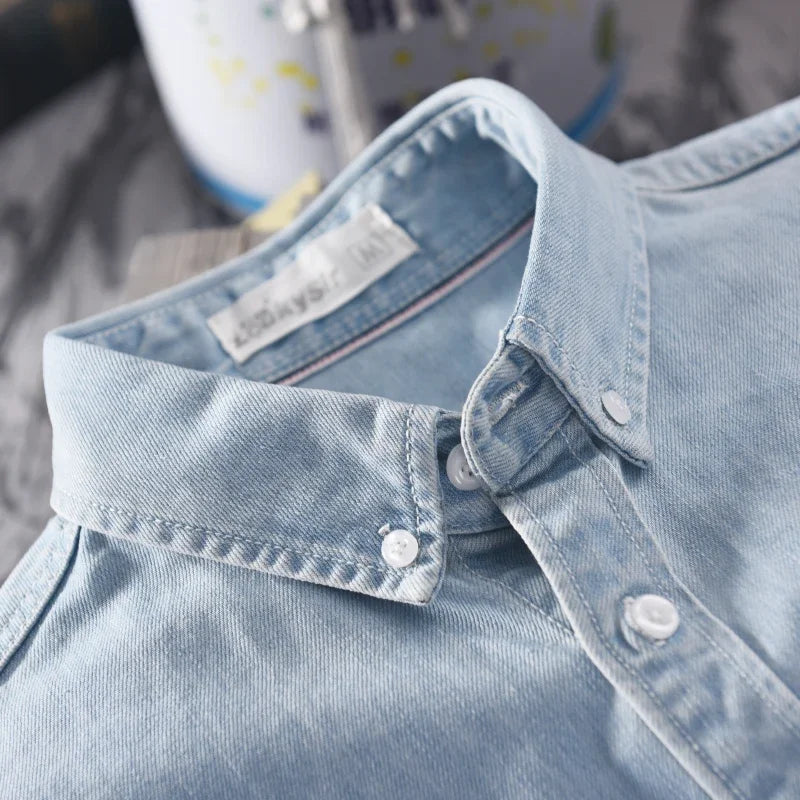 Autumn Cotton Men Denim Shirt Casual Male Long-sleeved Shirts Street Slim Clothes