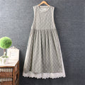 Summer Women Cotton And Linen Loose Floral Dress Vest Dress