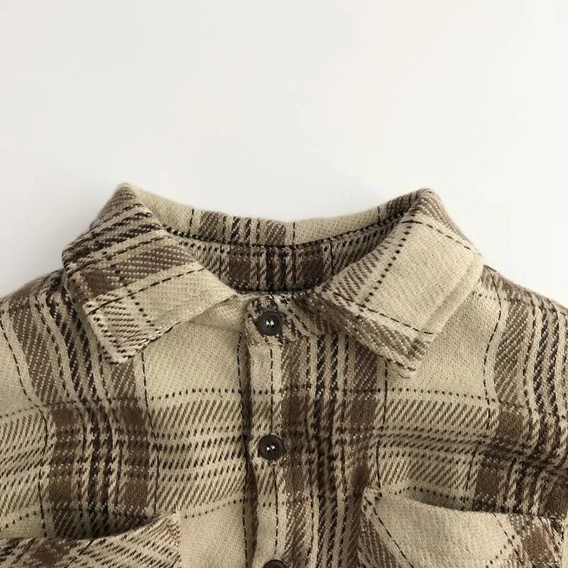 Plaid Cotton Shirt Fleece Inside Infant Toddler Kid Casual Warm Shirt Outwear Long Sleeve Winter Baby Clothes