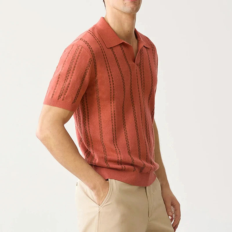 Casual Knitted Men Polo Shirts Knit Tops Summer Striped Knitting Tees