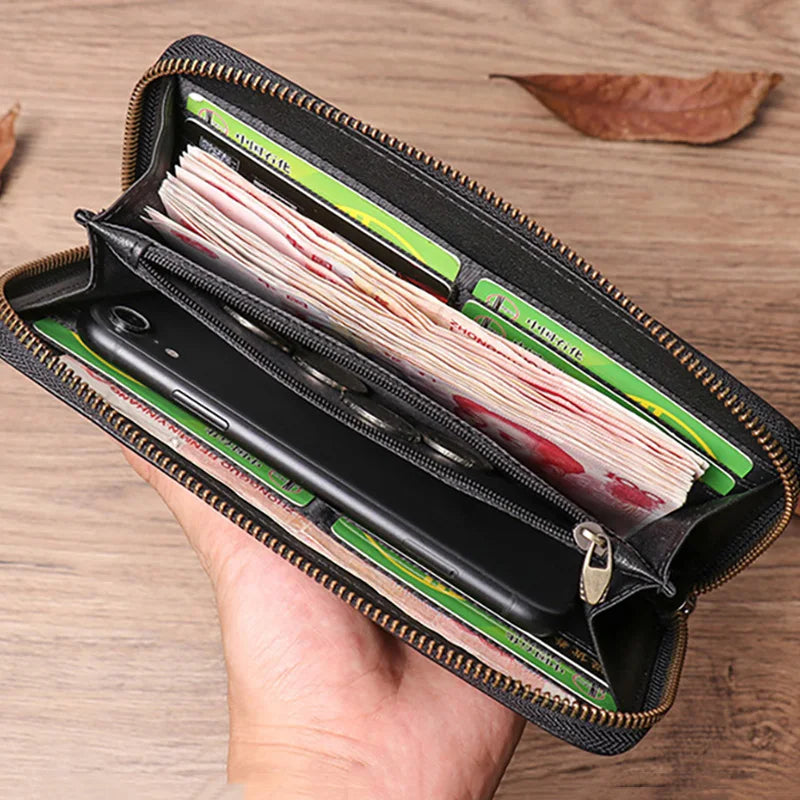 Men Genuine Leather Long Wallet Casual Clutch Bag Multi Card Money Clip Business