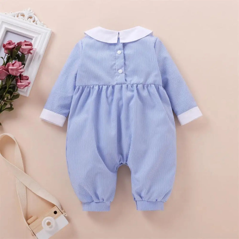 Newborn Toddler Romper Clothes Baby Girl Striped Long Sleeves Jumpsuit Lapel Collar