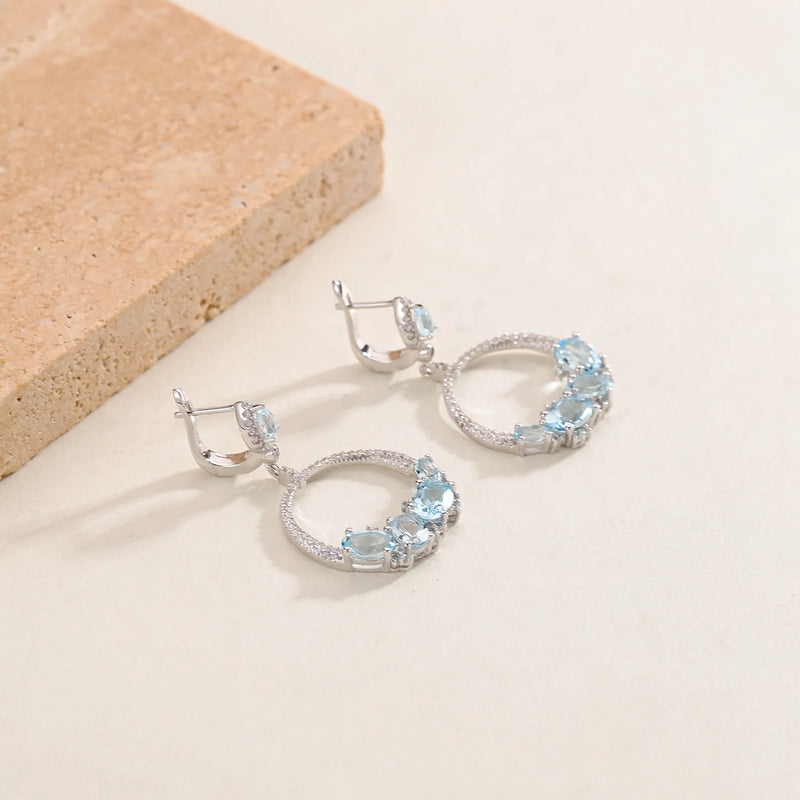 Sky Blue Statement Dangle Earrings in 925 Sterling Silver Handmade Circle Earrings Gift For Her