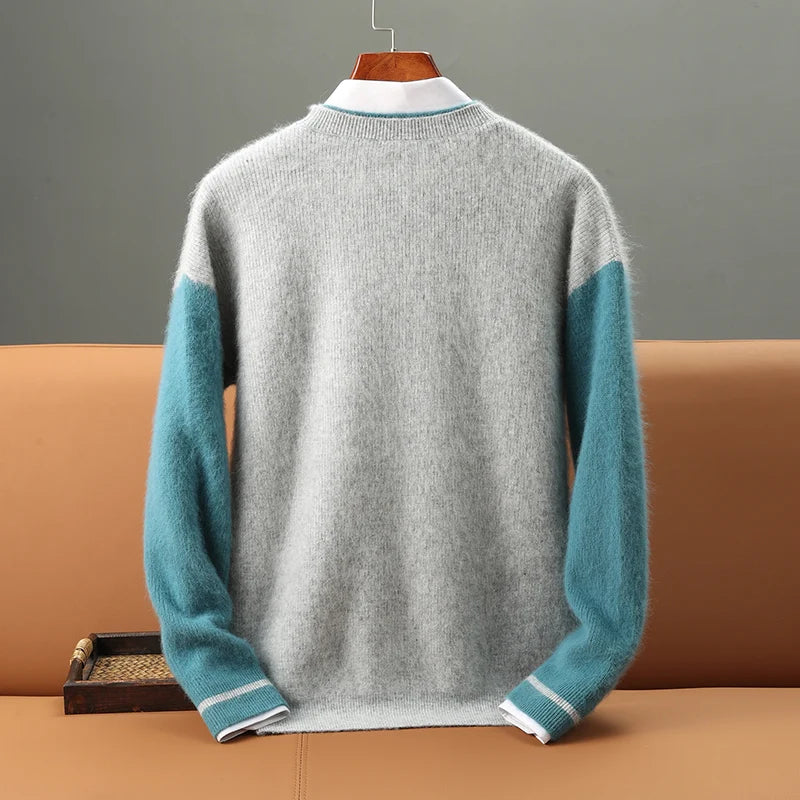 Autumn winter Thick Men's Sweater Cashmere Round Neck Pullover Casual Loose Knit Contrasting Menswear Warm