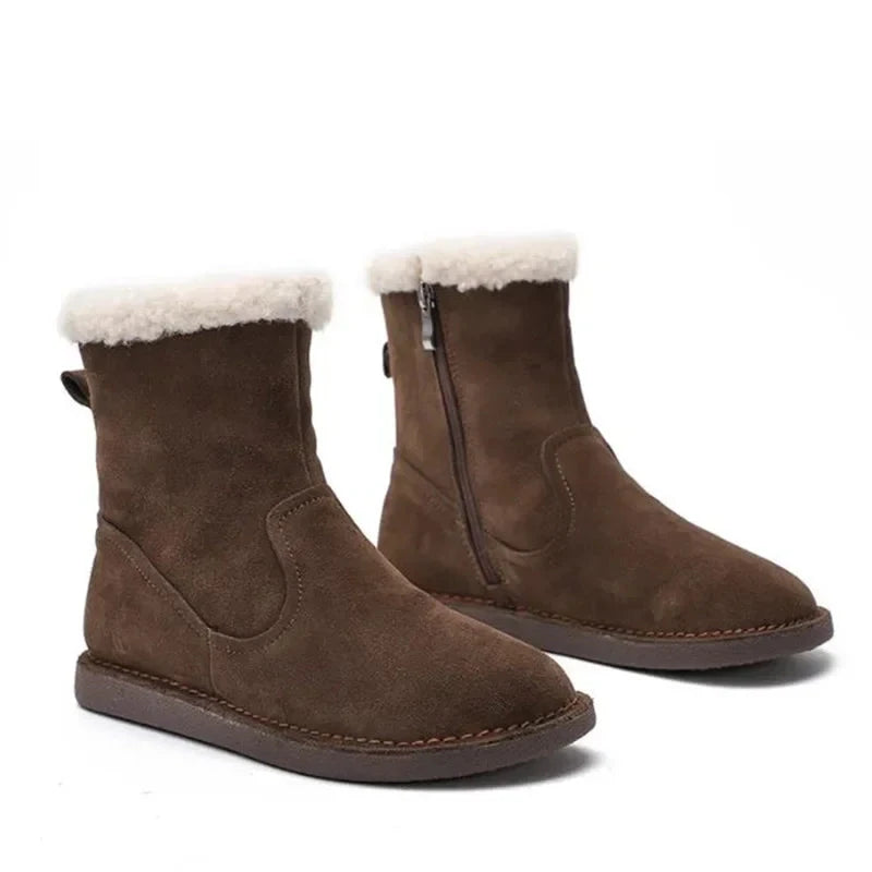 Snow cotton round head flats woolen short boots plush warm snow boots shoes