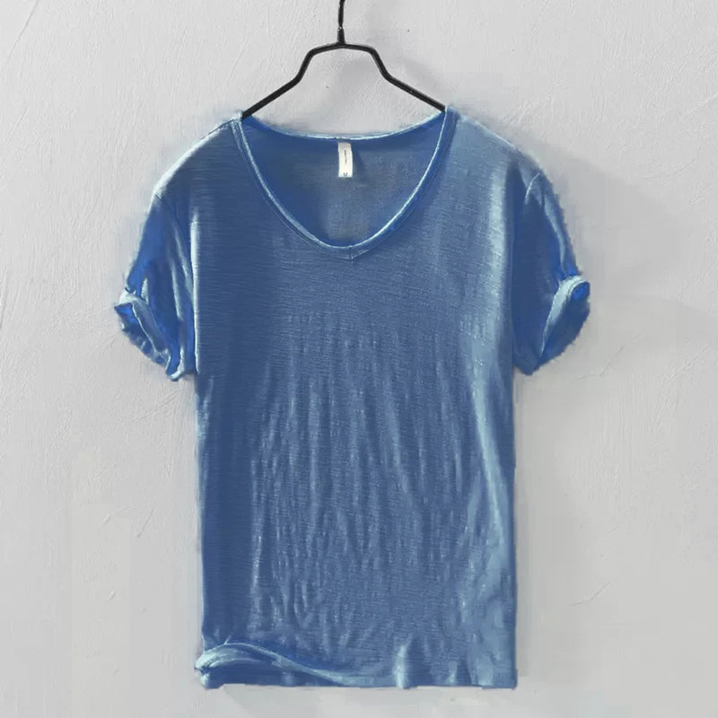 Solid V-Neck Short Sleeved Tees