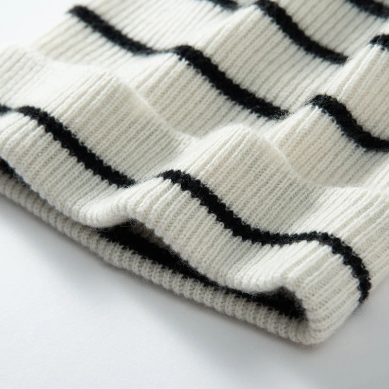 Striped Hats for Women Winter Pure Cashmere Knitted Hat Outdoor Adult Beanies Keep Warm Cap