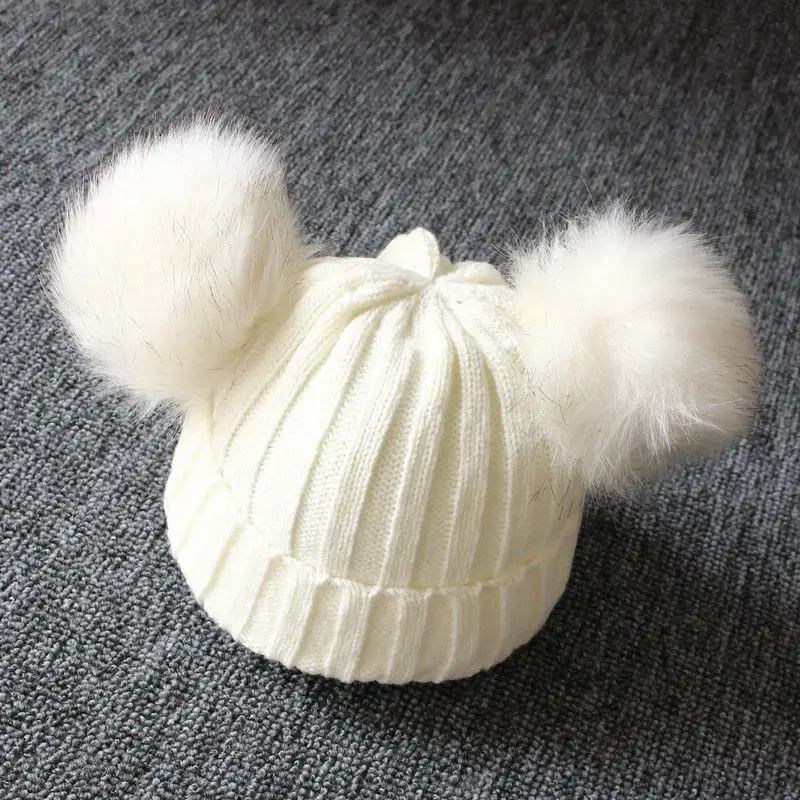 Toddler Newborn Baby Kids Girls Boys Knit Hat Winter Warm Furry Balls Pompom Solid  Cute Lovely Beanie Cap