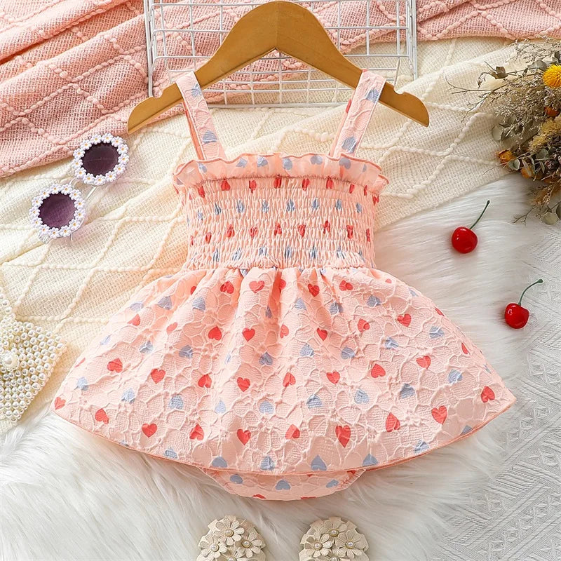 Summer Valentine's Day Infant Baby Girl Bodysuit Cute Sleeveless Heart Dress Casual Clothes