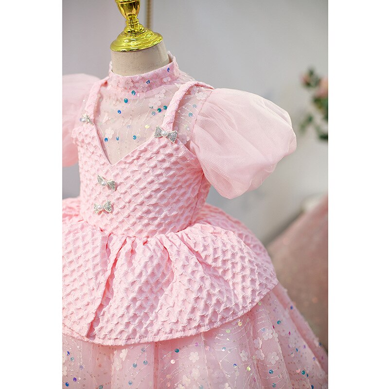 Pink Flower Girl Dress for Weddings Infant Sequined Princess Ball Gown Graduation Dresses for Kinder Girls Children Clothes