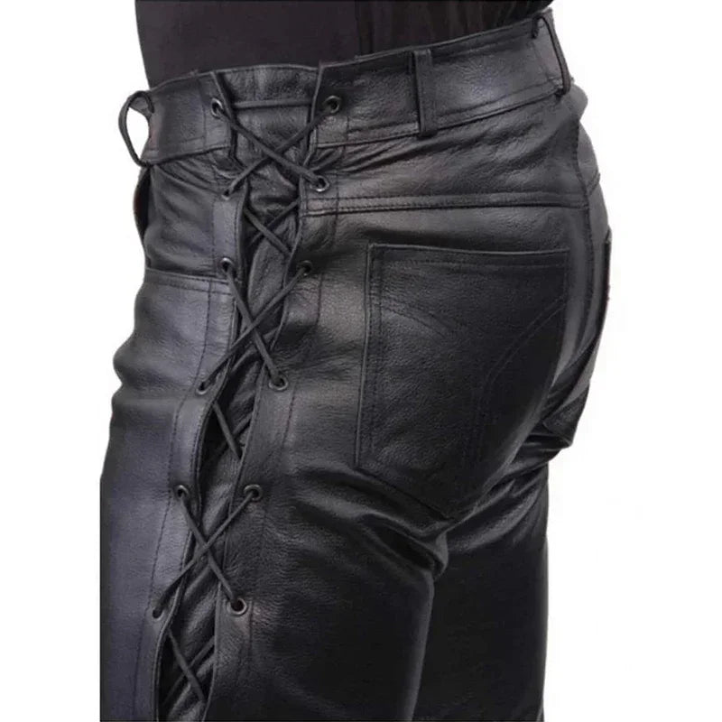 Men's Matte Motorcycle Leather Pants Low Waist Faux Trousers