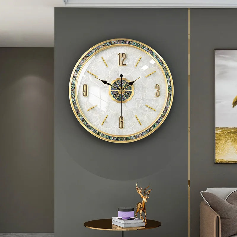 Luxury Brass Clock for Living Room Decoration Shell Wall Clock Decor