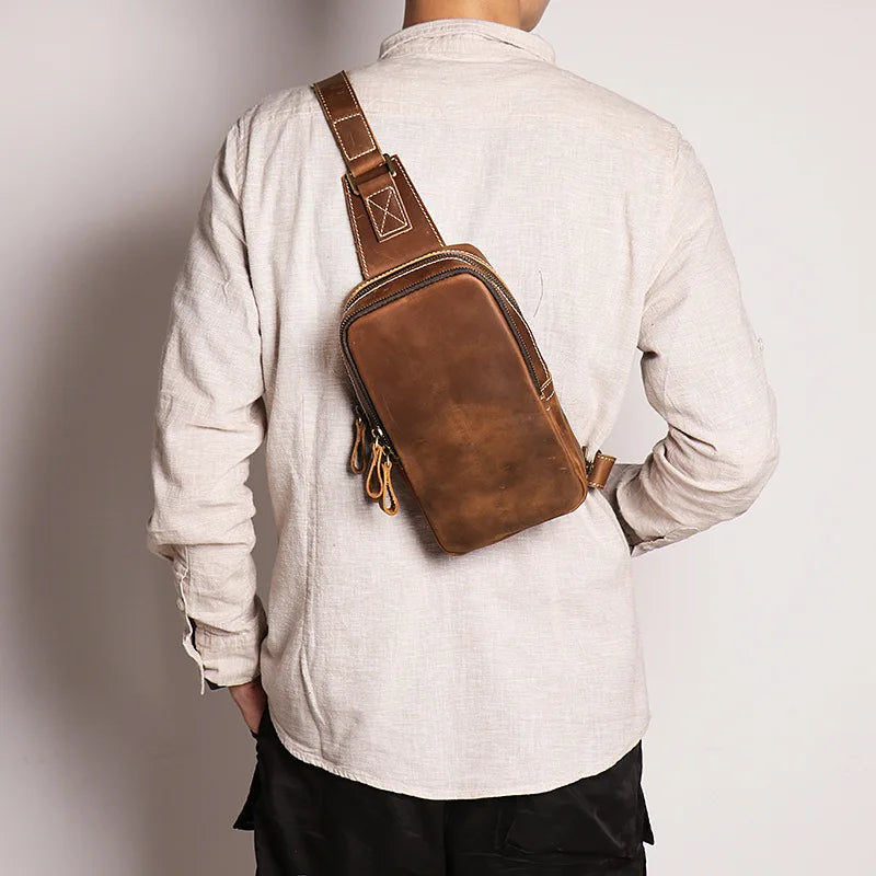 Casual men leather bodysuit chest bag women cross-body bag large capacity shoulder bag