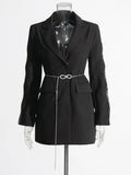 Blazers for Women Notched Collar Patchwork Diamonds High Street Coat Female