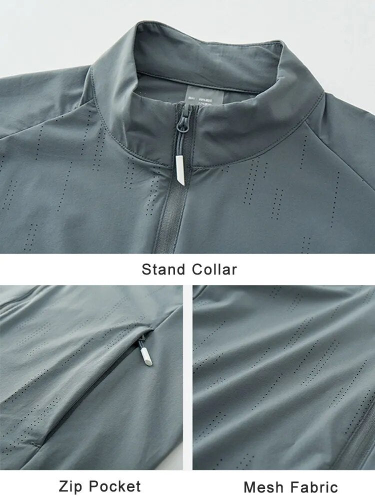 Summer Men Skin Coats Stand Collar Breathable Light Thin Cool Sunscreen Clothing Casual Jackets