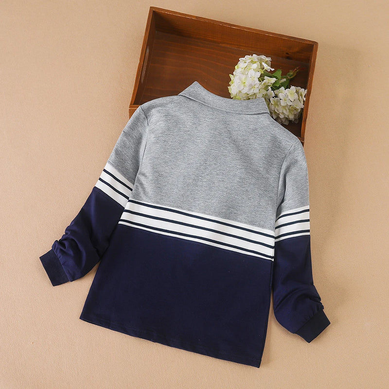 Kids Polo Shirt Spring Autumn Children Turn Down Collar Stripe Tops School Shirt for Boys