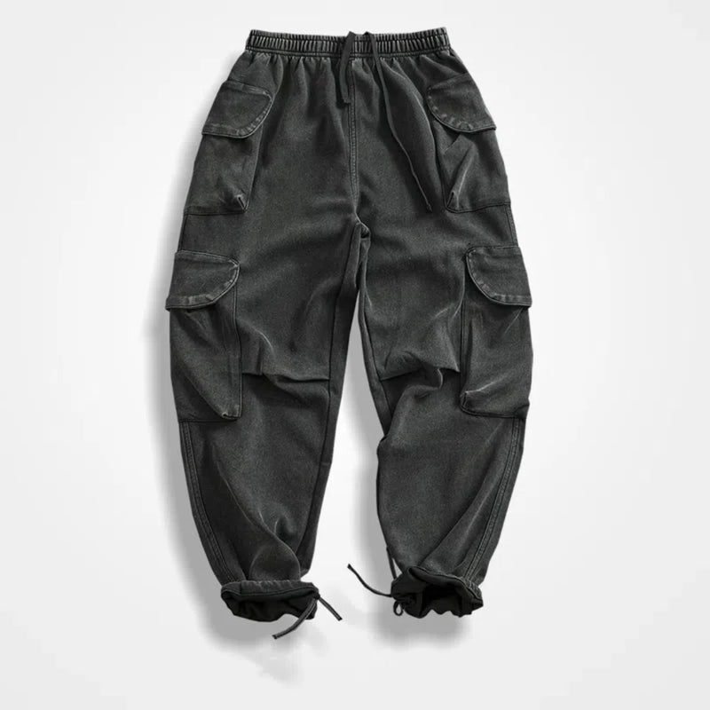 Retro drawstring casual pants men's bunched feet loose wide cargo