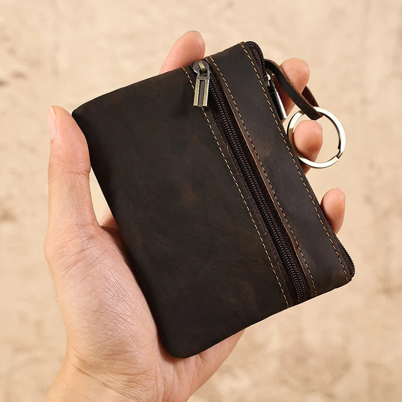 Leather Men Coin Purse Genuine Leather Zipper Coin Wallet Retro Small Money Bag