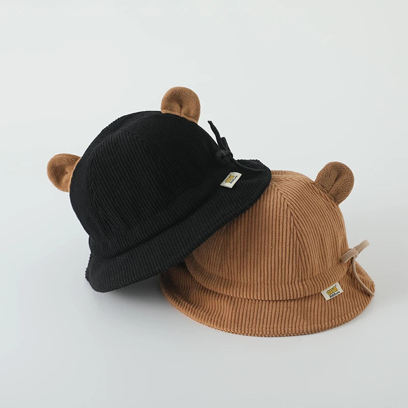 Cute Baby Bucket Hats Autumn Winter Corduroy Fleece Thicken Warm fisherman Caps For Boy Girl Outdoor Infant Kids Sun Hats